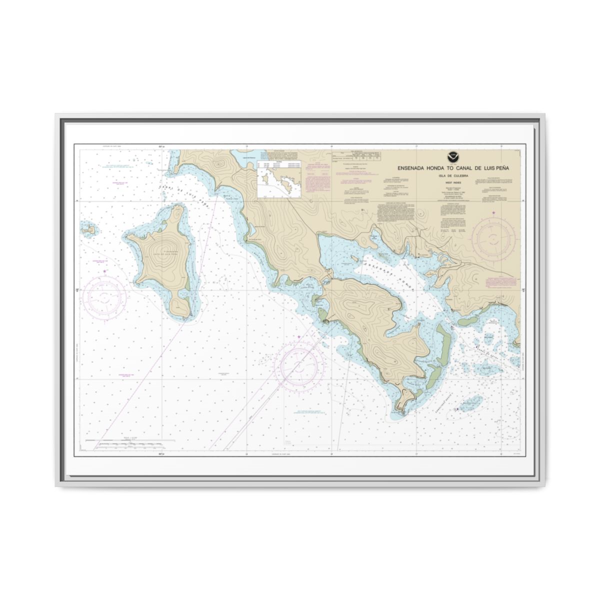 Chart 25655 Ensenada Honda to Canal de Luis Pena - NOAA Nautical Chart Floating Frame Canvas | 32" x 24" | 40" x 30" - White front