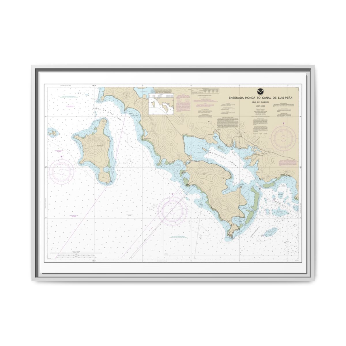 Chart 25655 Ensenada Honda to Canal de Luis Pena - NOAA Nautical Chart Floating Frame Canvas | 32" x 24" | 40" x 30" - White front