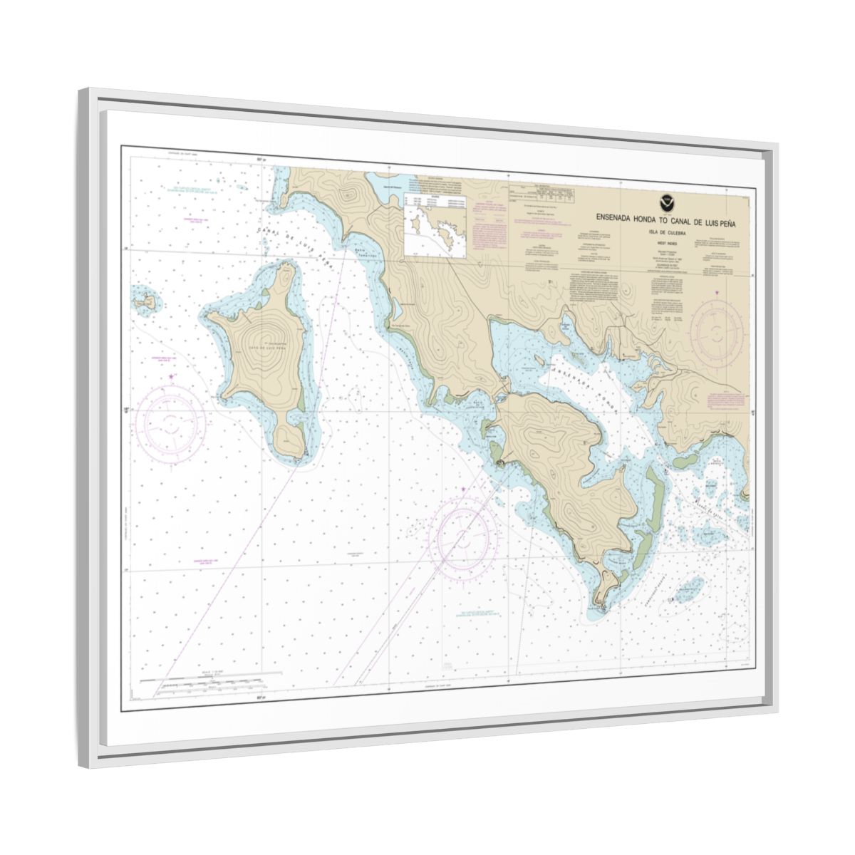 Chart 25655 Ensenada Honda to Canal de Luis Pena - NOAA Nautical Chart Floating Frame Canvas | 32" x 24" | 40" x 30" - White side