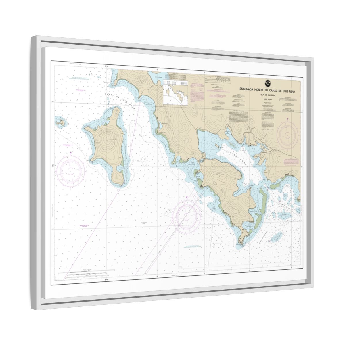 Chart 25655 Ensenada Honda to Canal de Luis Pena - NOAA Nautical Chart Floating Frame Canvas | 32" x 24" | 40" x 30" - White side