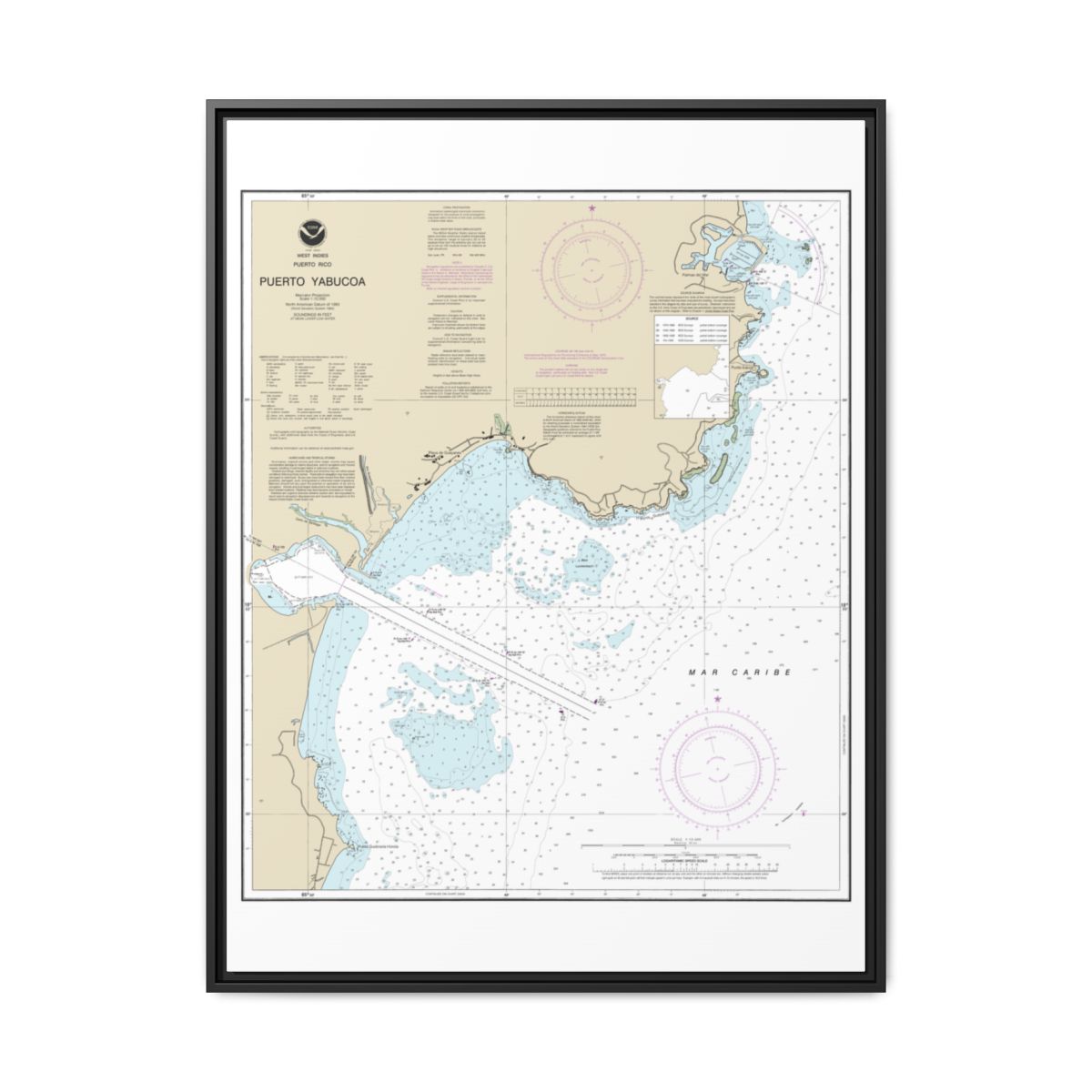 Chart 25661 Puerto Yabucoa - NOAA Nautical Chart Floating Frame Canvas | 24" x 32" | 30" x 40" - Black front