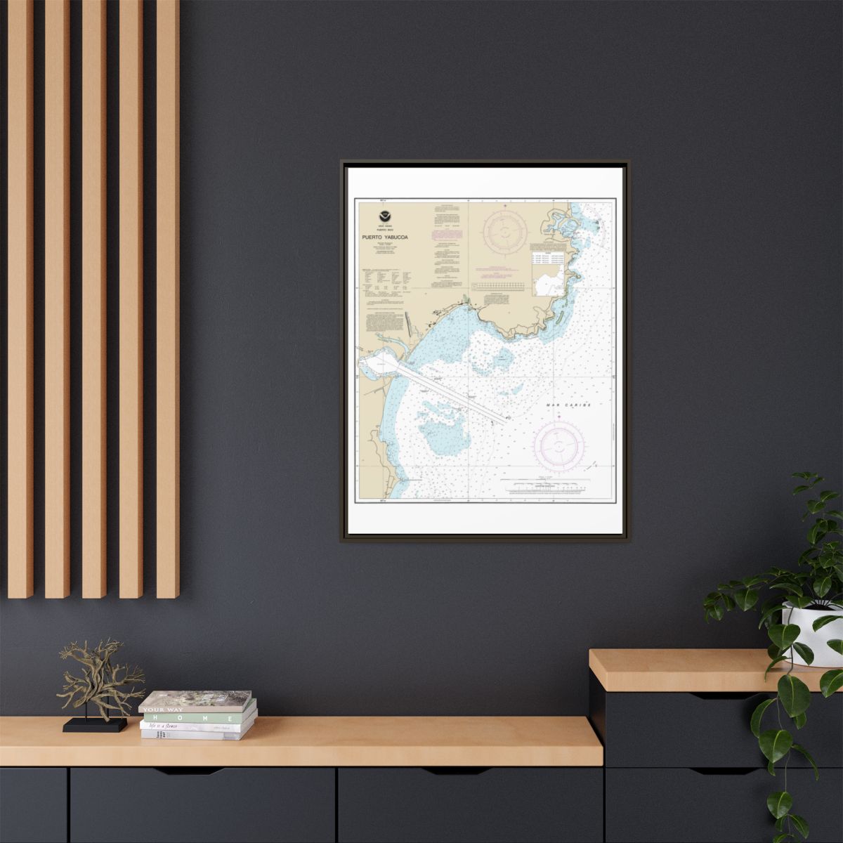 Chart 25661 Puerto Yabucoa - NOAA Nautical Chart Floating Frame Canvas | 24" x 32" | 30" x 40" - Espresso context-2