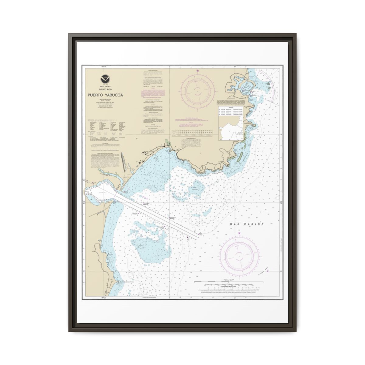 Chart 25661 Puerto Yabucoa - NOAA Nautical Chart Floating Frame Canvas | 24" x 32" | 30" x 40" - Espresso front