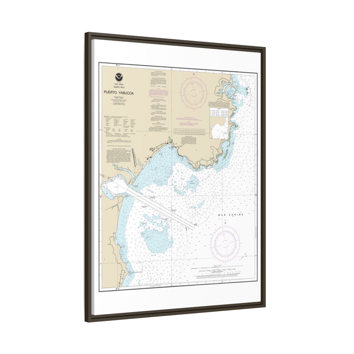 Chart 25661 Puerto Yabucoa - NOAA Nautical Chart Floating Frame Canvas | 24" x 32" | 30" x 40" - Espresso side
