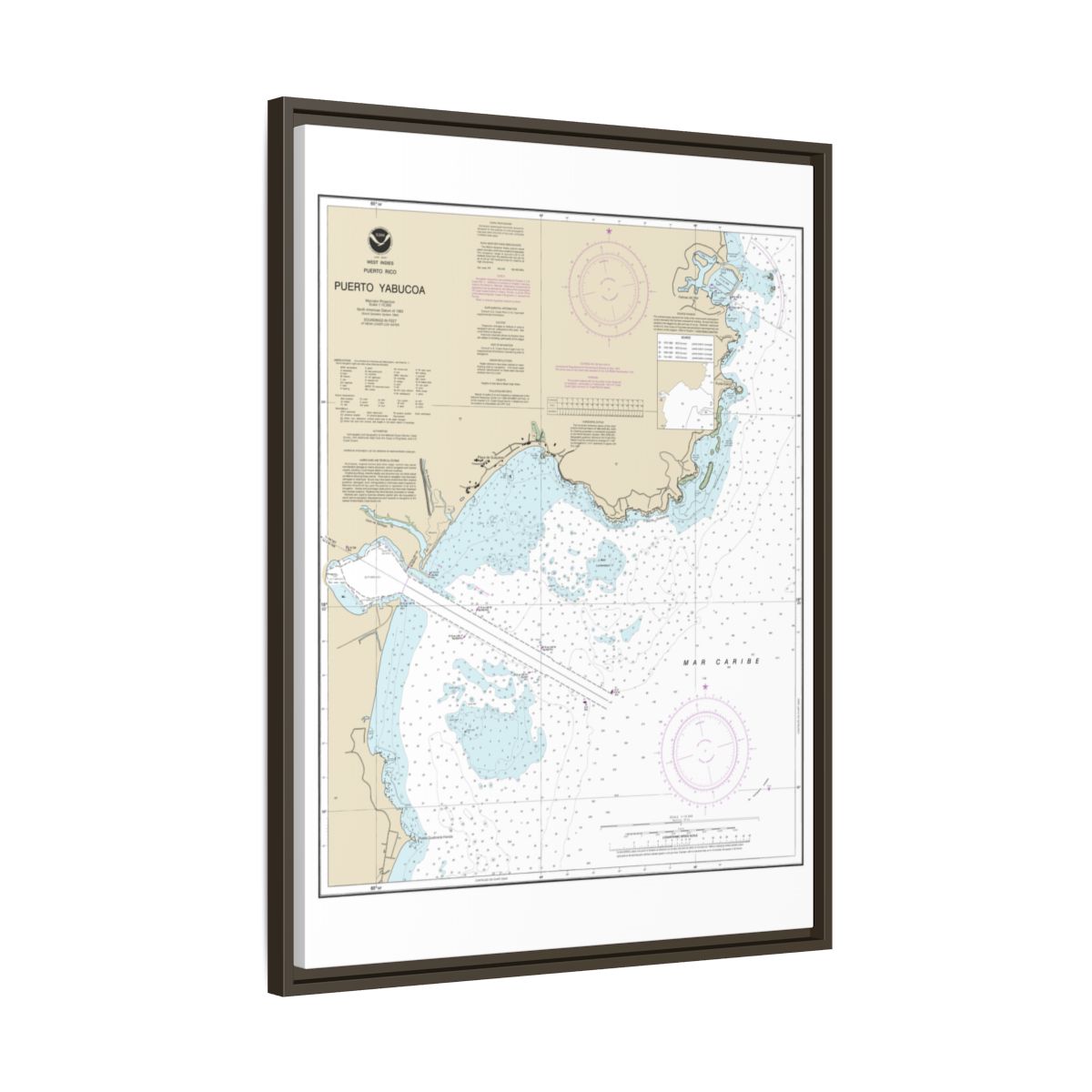 Chart 25661 Puerto Yabucoa - NOAA Nautical Chart Floating Frame Canvas | 24" x 32" | 30" x 40" - Espresso side