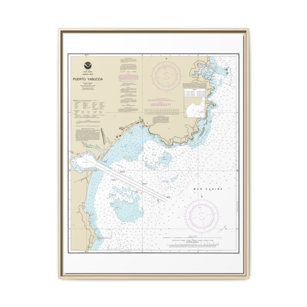 Chart 25661 Puerto Yabucoa - NOAA Nautical Chart Floating Frame Canvas | 24" x 32" | 30" x 40" - Natural front