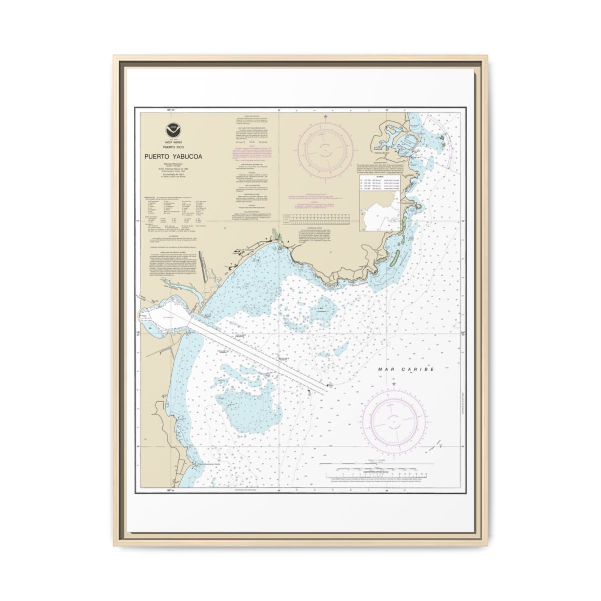 Chart 25661 Puerto Yabucoa - NOAA Nautical Chart Floating Frame Canvas | 24" x 32" | 30" x 40" - Natural front