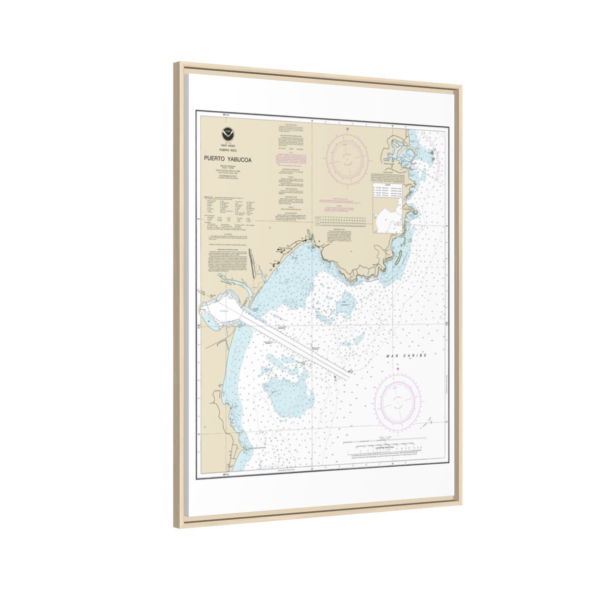 Chart 25661 Puerto Yabucoa - NOAA Nautical Chart Floating Frame Canvas | 24" x 32" | 30" x 40" - Natural side