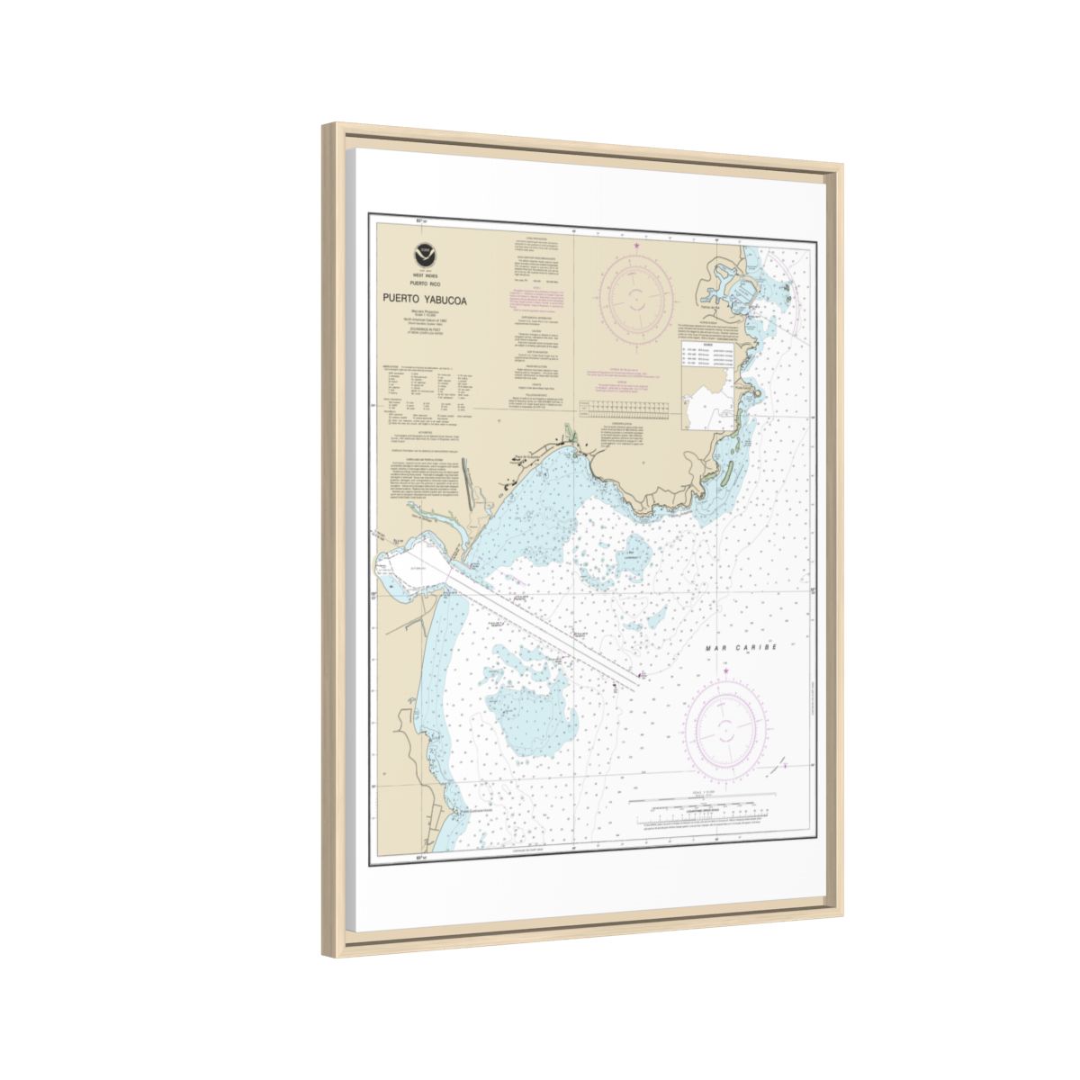 Chart 25661 Puerto Yabucoa - NOAA Nautical Chart Floating Frame Canvas | 24" x 32" | 30" x 40" - Natural side