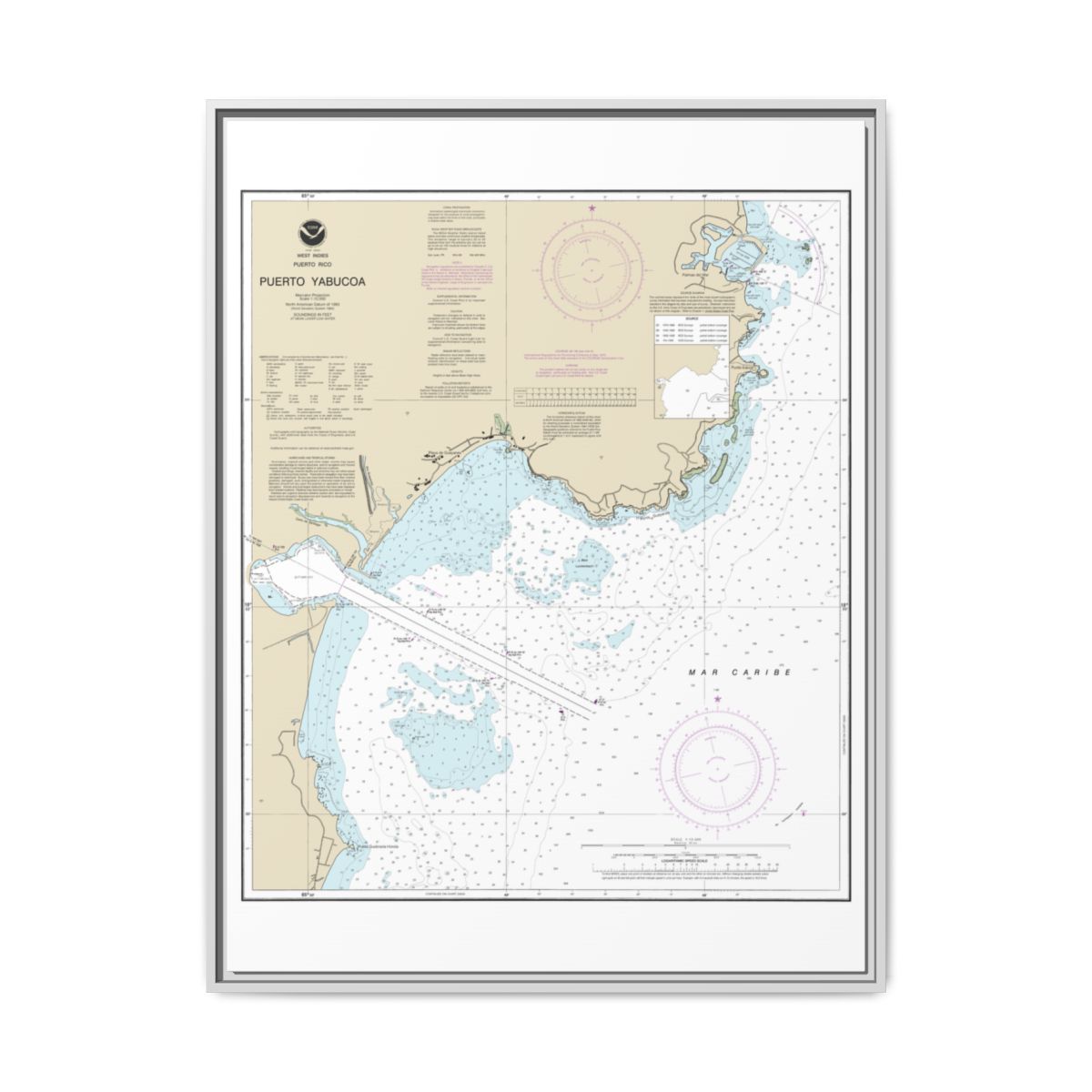 Chart 25661 Puerto Yabucoa - NOAA Nautical Chart Floating Frame Canvas | 24" x 32" | 30" x 40" - White front