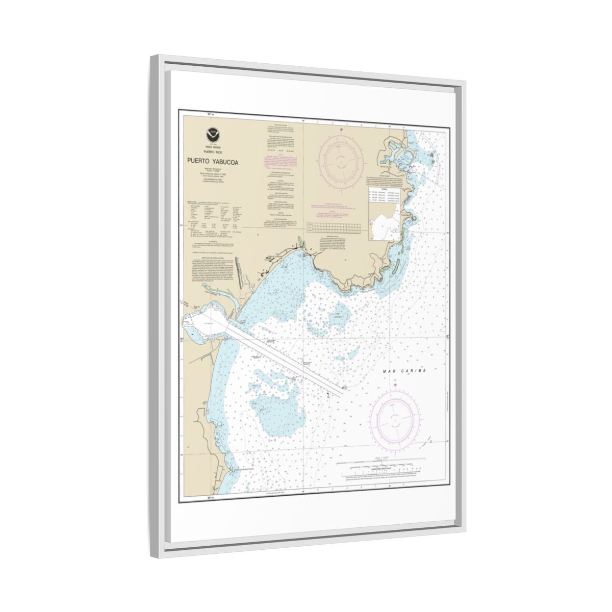 Chart 25661 Puerto Yabucoa - NOAA Nautical Chart Floating Frame Canvas | 24" x 32" | 30" x 40" - White side