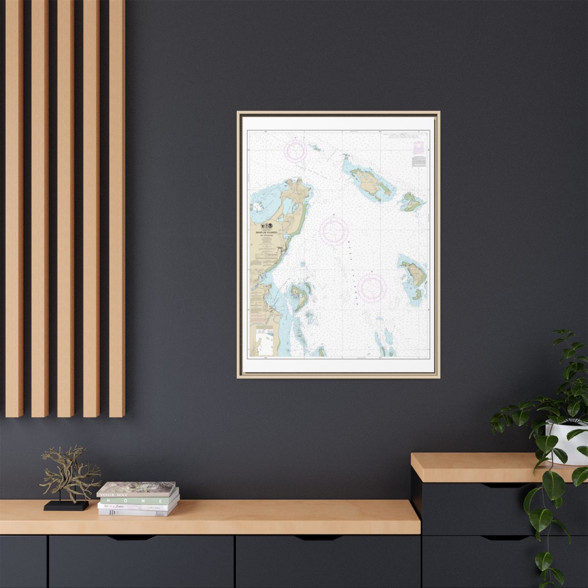 Chart 25667 Bahia de Fajardo and Approaches - NOAA Nautical Chart Floating Frame Canvas | 24" x 32" | 30" x 40" - Natural context-2