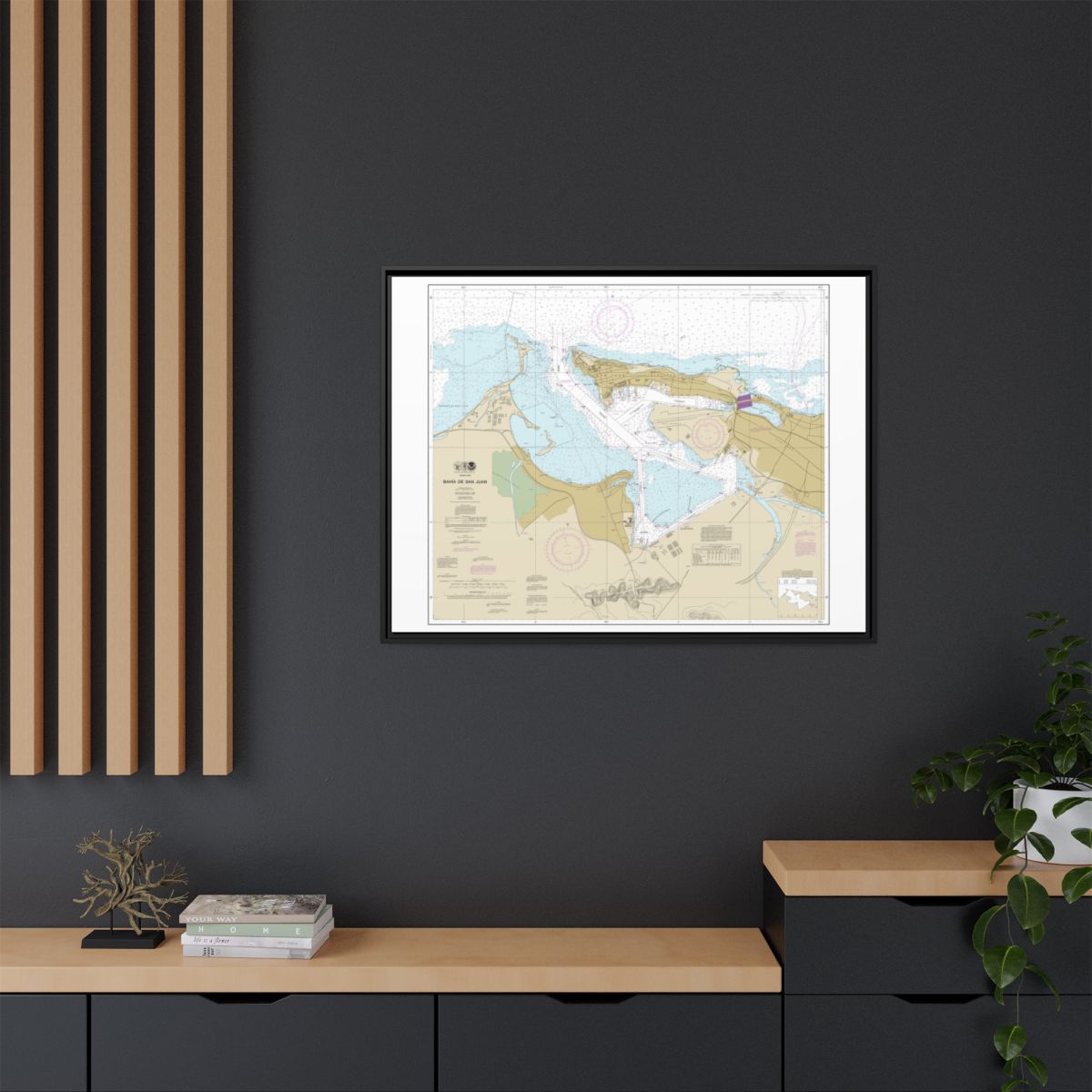 Chart 25670 Bahia de San Juan - NOAA Nautical Chart Floating Frame Canvas | 32" x 24" | 40" x 30" - Black context-2