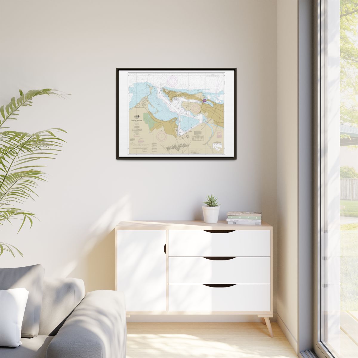 Chart 25670 Bahia de San Juan - NOAA Nautical Chart Floating Frame Canvas | 32" x 24" | 40" x 30" - Espresso context-1