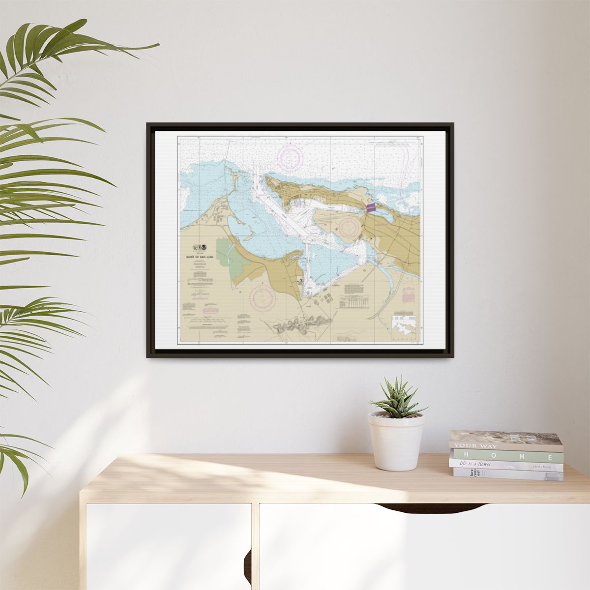 Chart 25670 Bahia de San Juan - NOAA Nautical Chart Floating Frame Canvas | 32" x 24" | 40" x 30" - Espresso context-1