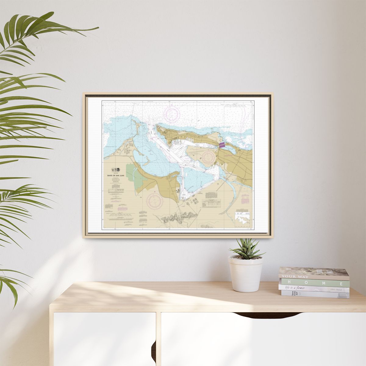 Chart 25670 Bahia de San Juan - NOAA Nautical Chart Floating Frame Canvas | 32" x 24" | 40" x 30" - Natural context-1