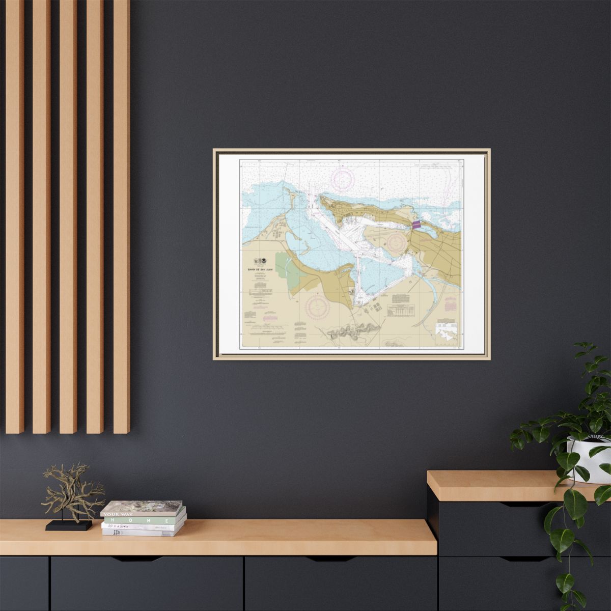 Chart 25670 Bahia de San Juan - NOAA Nautical Chart Floating Frame Canvas | 32" x 24" | 40" x 30" - Natural context-2