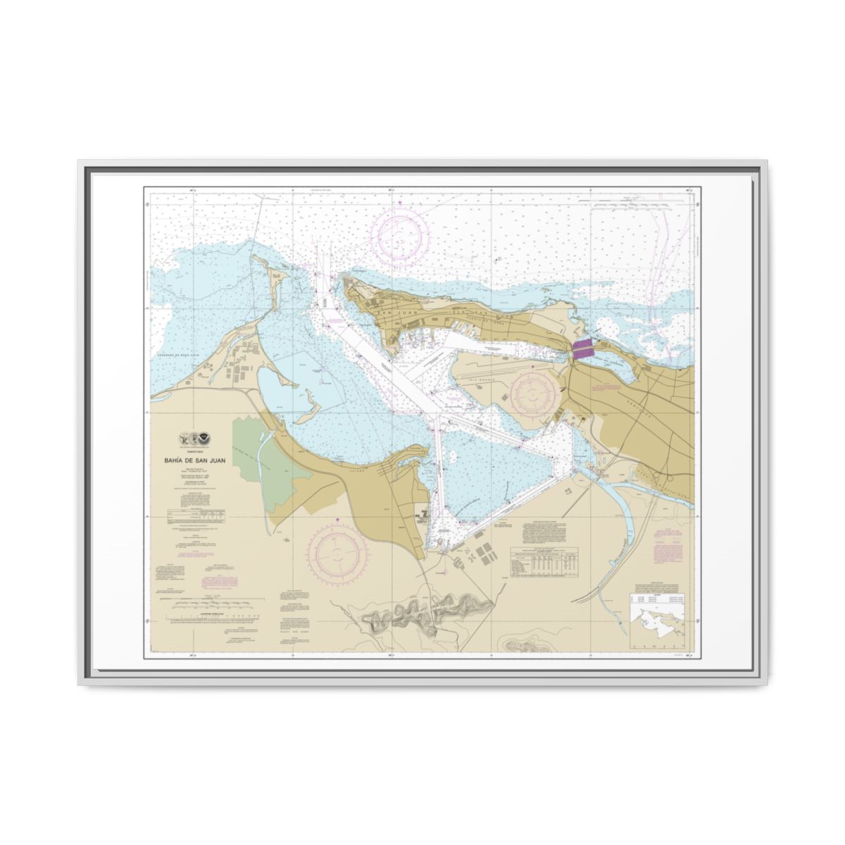 Chart 25670 Bahia de San Juan - NOAA Nautical Chart Floating Frame Canvas | 32" x 24" | 40" x 30" - White front