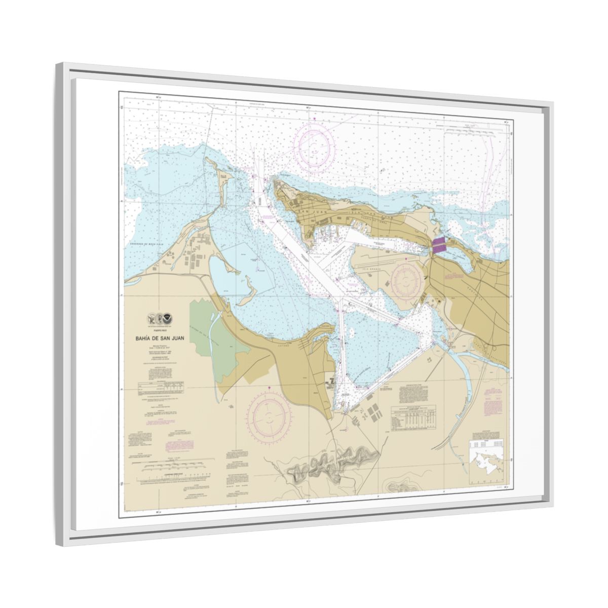 Chart 25670 Bahia de San Juan - NOAA Nautical Chart Floating Frame Canvas | 32" x 24" | 40" x 30" - White side