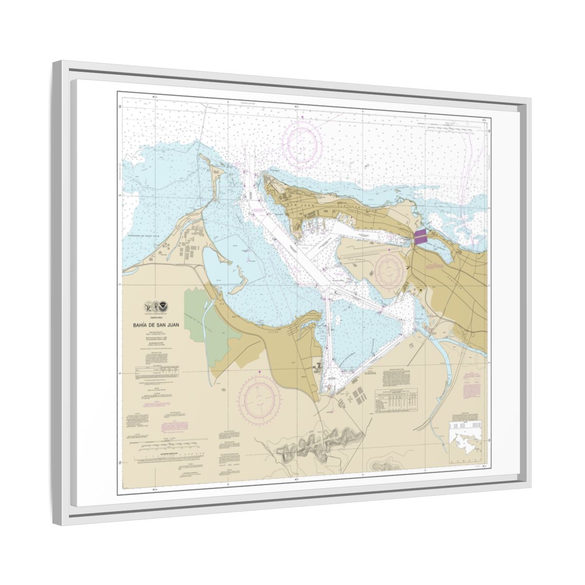 Chart 25670 Bahia de San Juan - NOAA Nautical Chart Floating Frame Canvas | 32" x 24" | 40" x 30" - White side