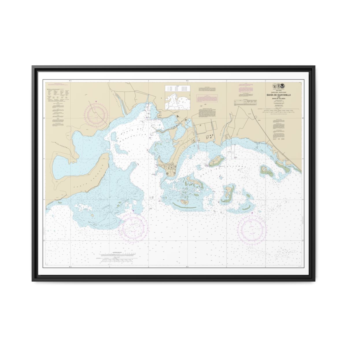 Chart 25681 Bahia de Guayanilla and Bahia de Tallaboa - NOAA Nautical Chart Floating Frame Canvas | 32" x 24" | 40" x 30" - Black front