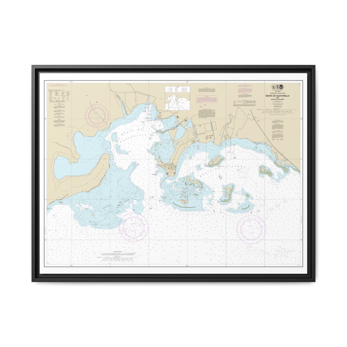 Chart 25681 Bahia de Guayanilla and Bahia de Tallaboa - NOAA Nautical Chart Floating Frame Canvas | 32" x 24" | 40" x 30" - Black front