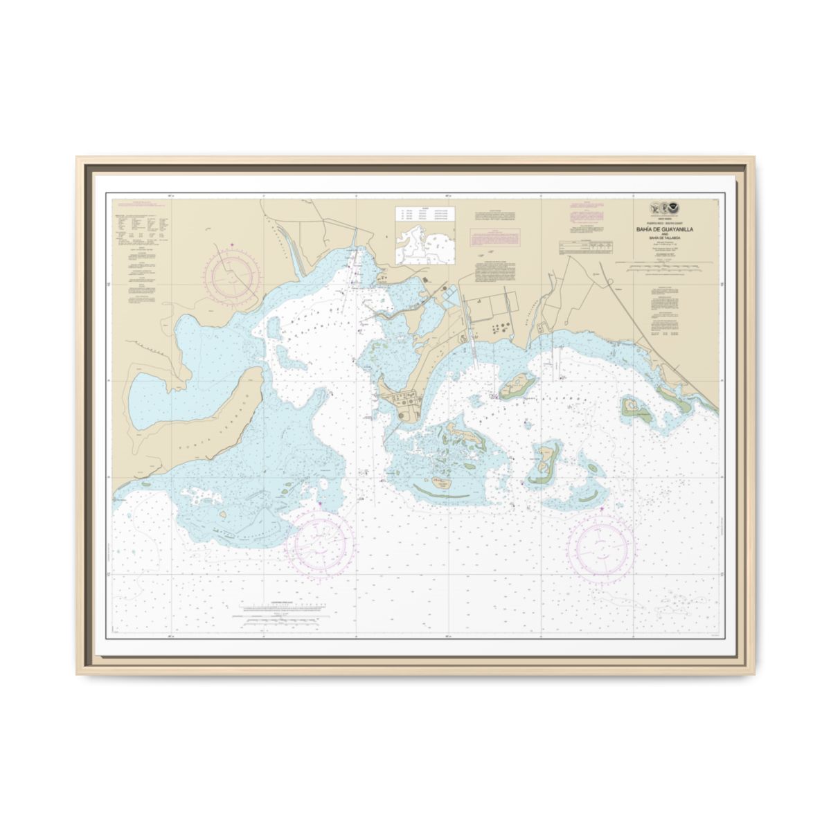 Chart 25681 Bahia de Guayanilla and Bahia de Tallaboa - NOAA Nautical Chart Floating Frame Canvas | 32" x 24" | 40" x 30" - Natural front