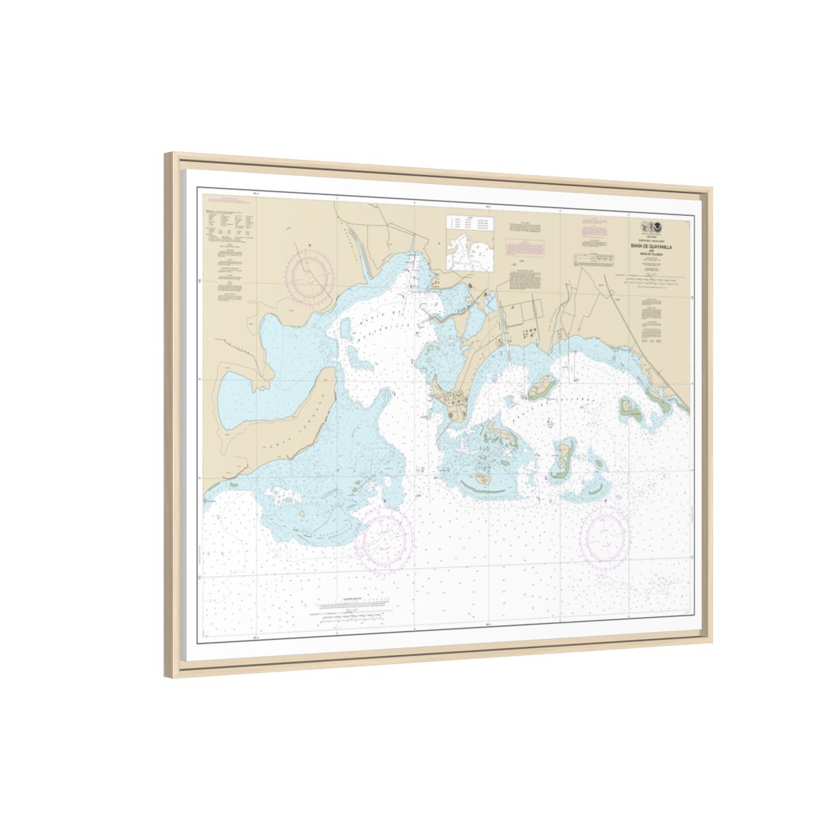 Chart 25681 Bahia de Guayanilla and Bahia de Tallaboa - NOAA Nautical Chart Floating Frame Canvas | 32" x 24" | 40" x 30" - Natural side