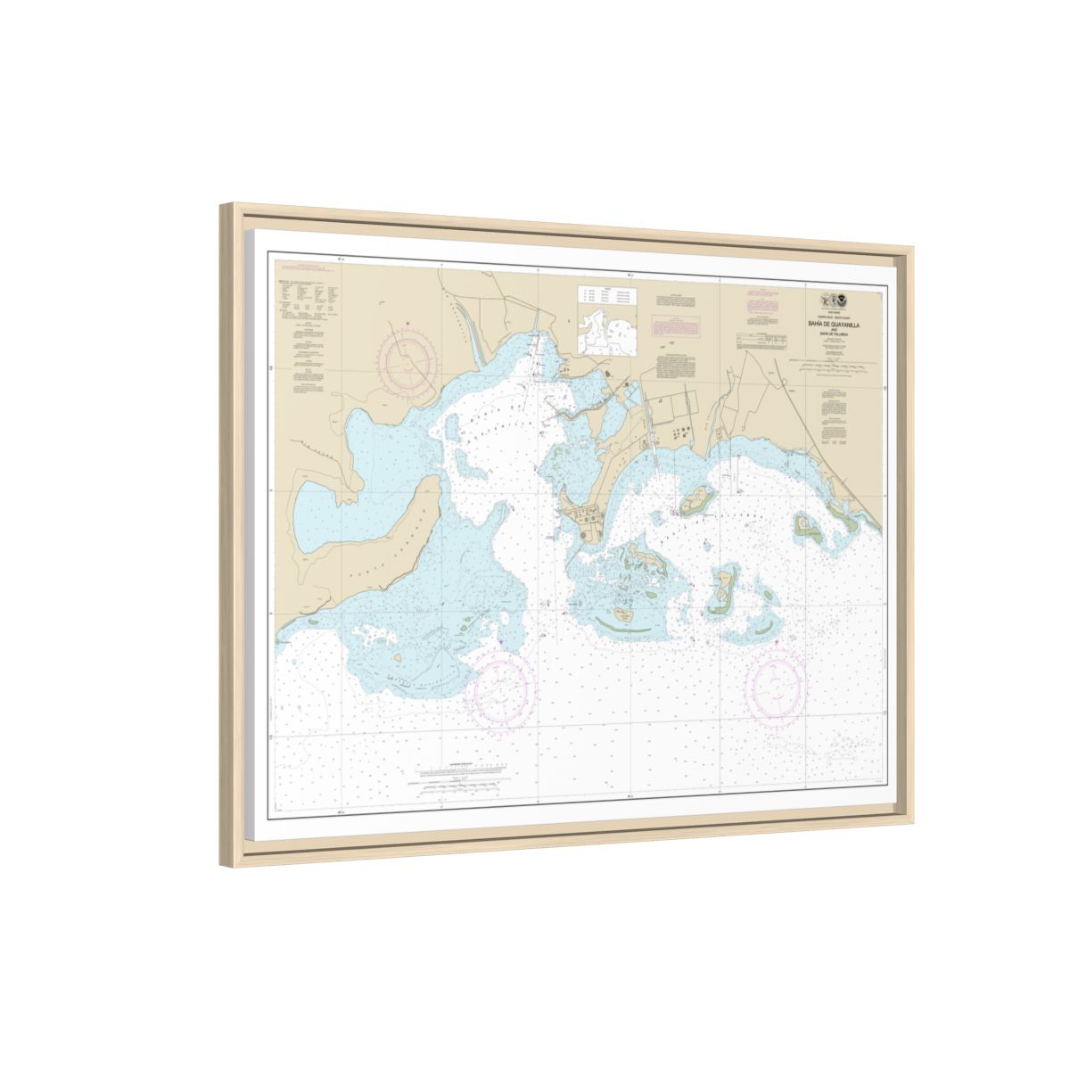 Chart 25681 Bahia de Guayanilla and Bahia de Tallaboa - NOAA Nautical Chart Floating Frame Canvas | 32" x 24" | 40" x 30" - Natural side
