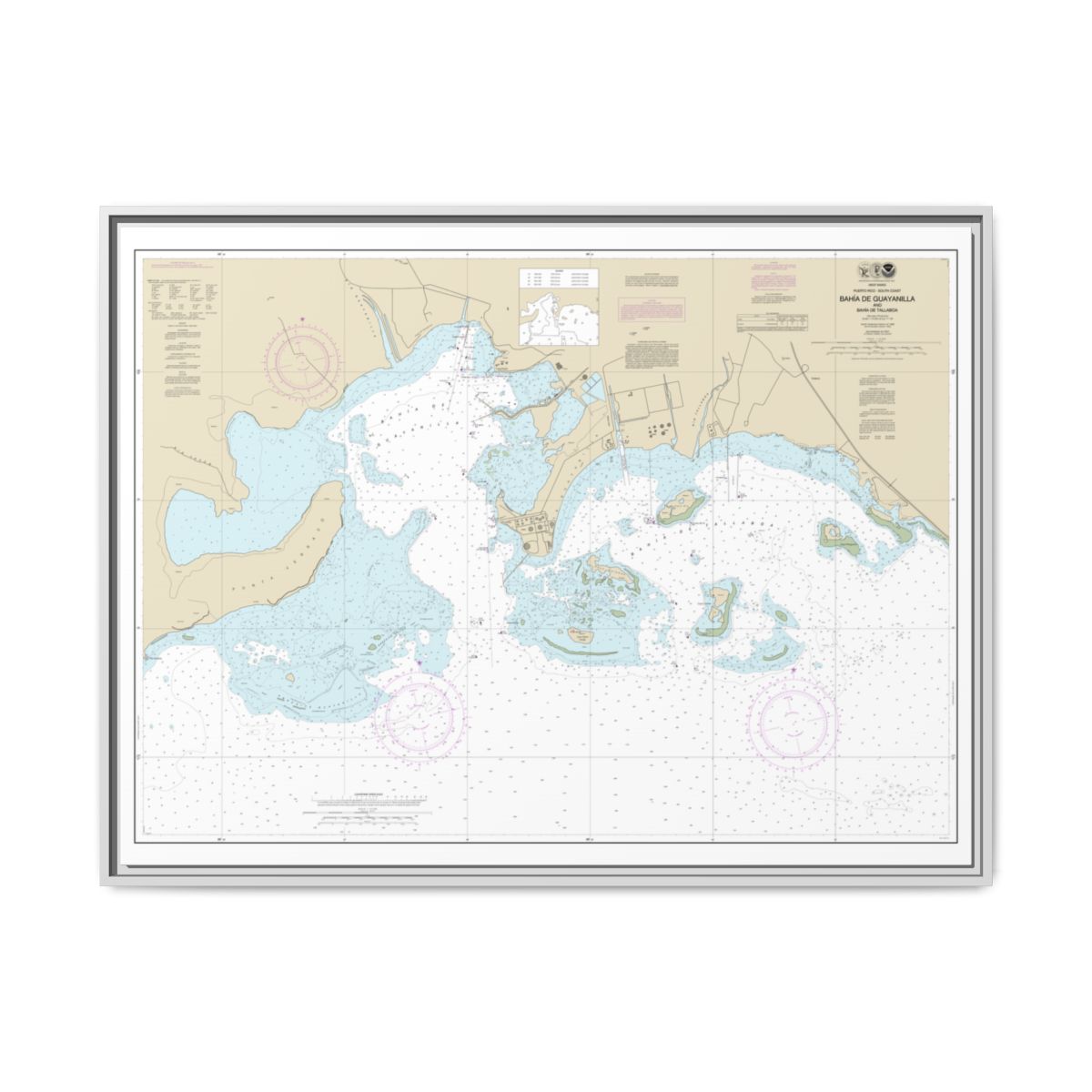 Chart 25681 Bahia de Guayanilla and Bahia de Tallaboa - NOAA Nautical Chart Floating Frame Canvas | 32" x 24" | 40" x 30" - White front