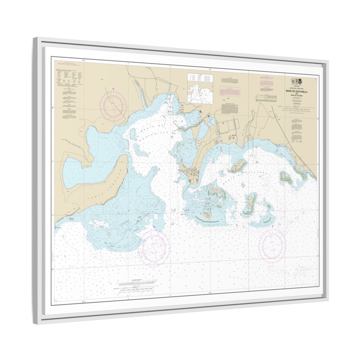 Chart 25681 Bahia de Guayanilla and Bahia de Tallaboa - NOAA Nautical Chart Floating Frame Canvas | 32" x 24" | 40" x 30" - White side