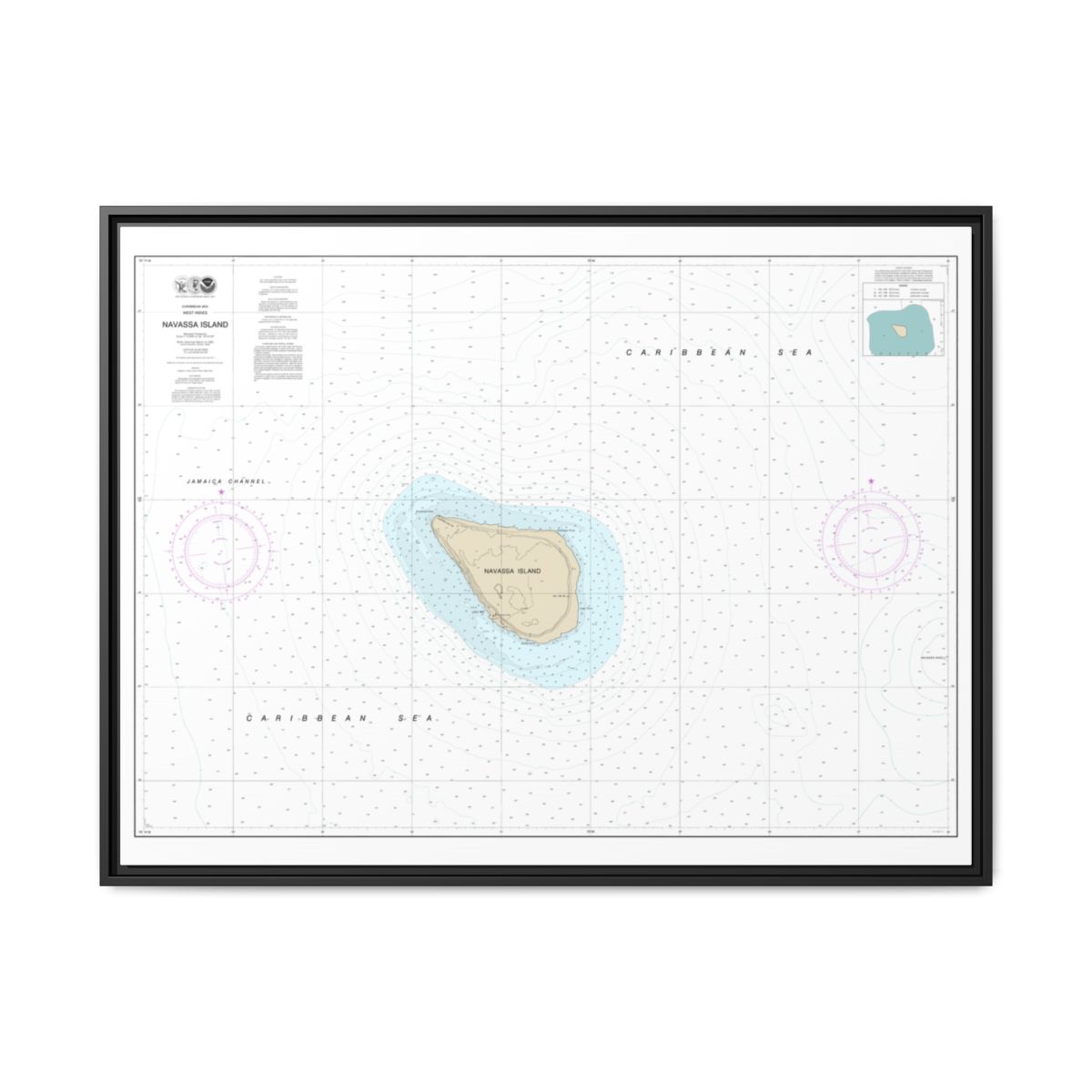Chart 26194 Navassa Island - NOAA Nautical Chart Floating Frame Canvas | 32" x 24" | 40" x 30" - Black front