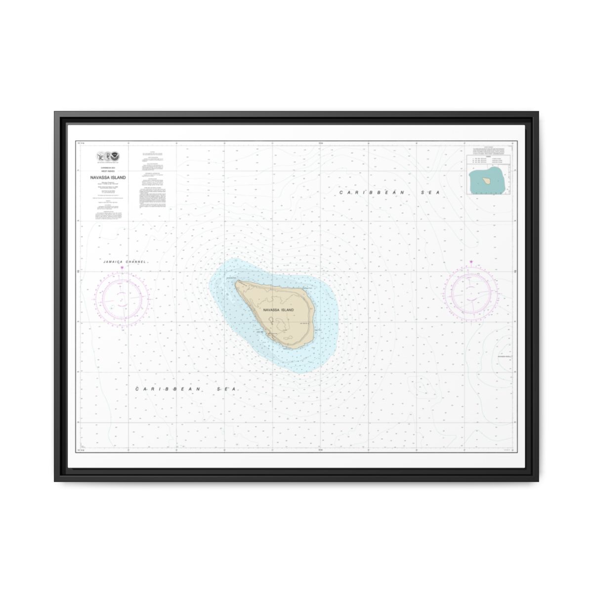 Chart 26194 Navassa Island - NOAA Nautical Chart Floating Frame Canvas | 32" x 24" | 40" x 30" - Black front