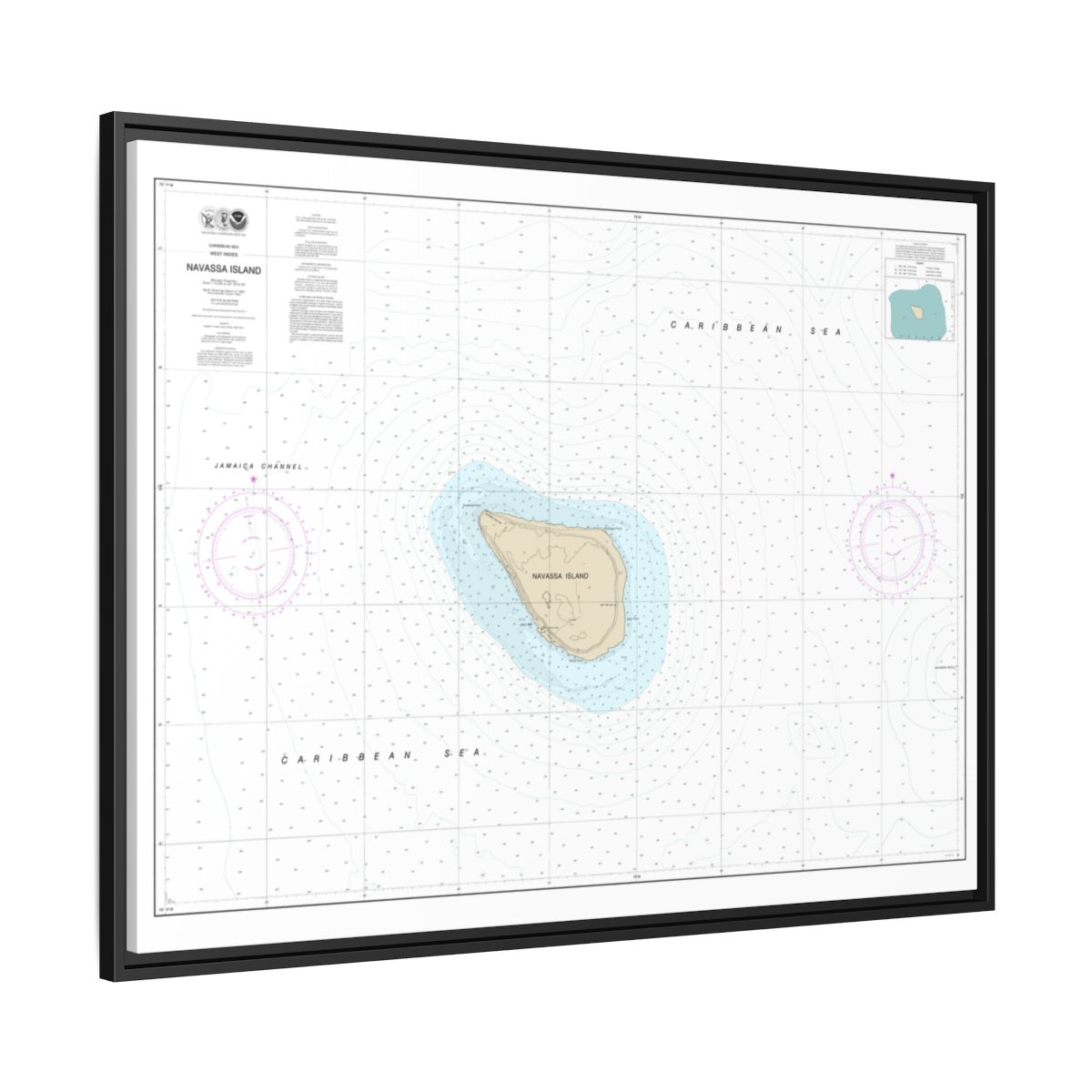 Chart 26194 Navassa Island - NOAA Nautical Chart Floating Frame Canvas | 32" x 24" | 40" x 30" - Black side