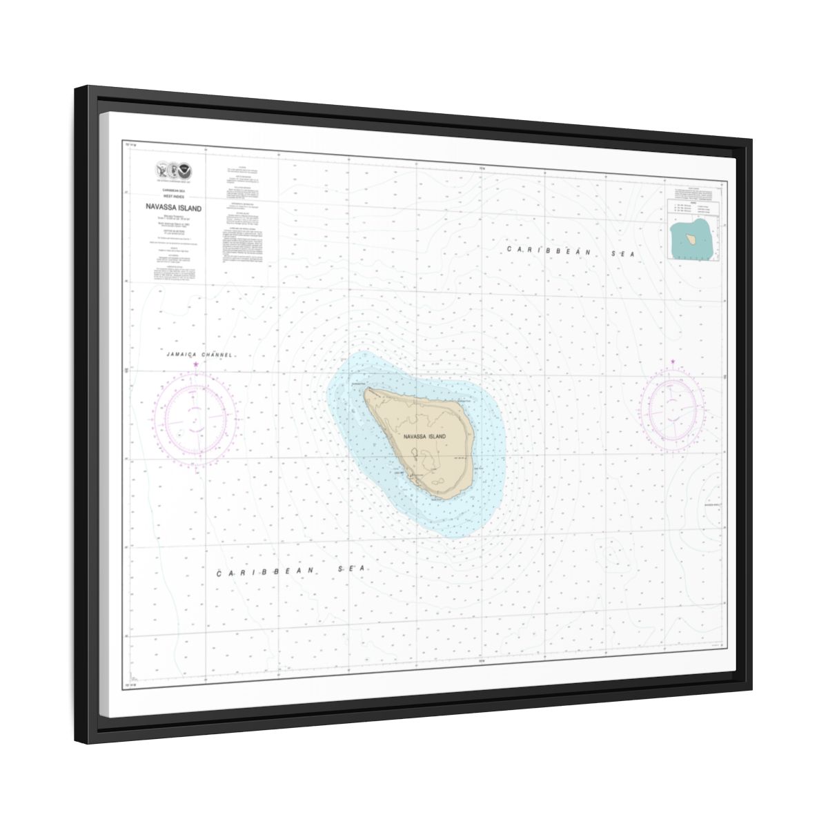 Chart 26194 Navassa Island - NOAA Nautical Chart Floating Frame Canvas | 32" x 24" | 40" x 30" - Black side