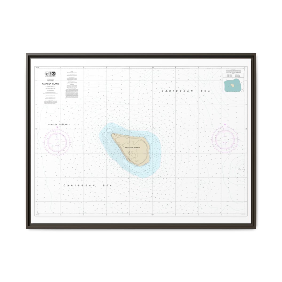 Chart 26194 Navassa Island - NOAA Nautical Chart Floating Frame Canvas | 32" x 24" | 40" x 30" - Espresso front