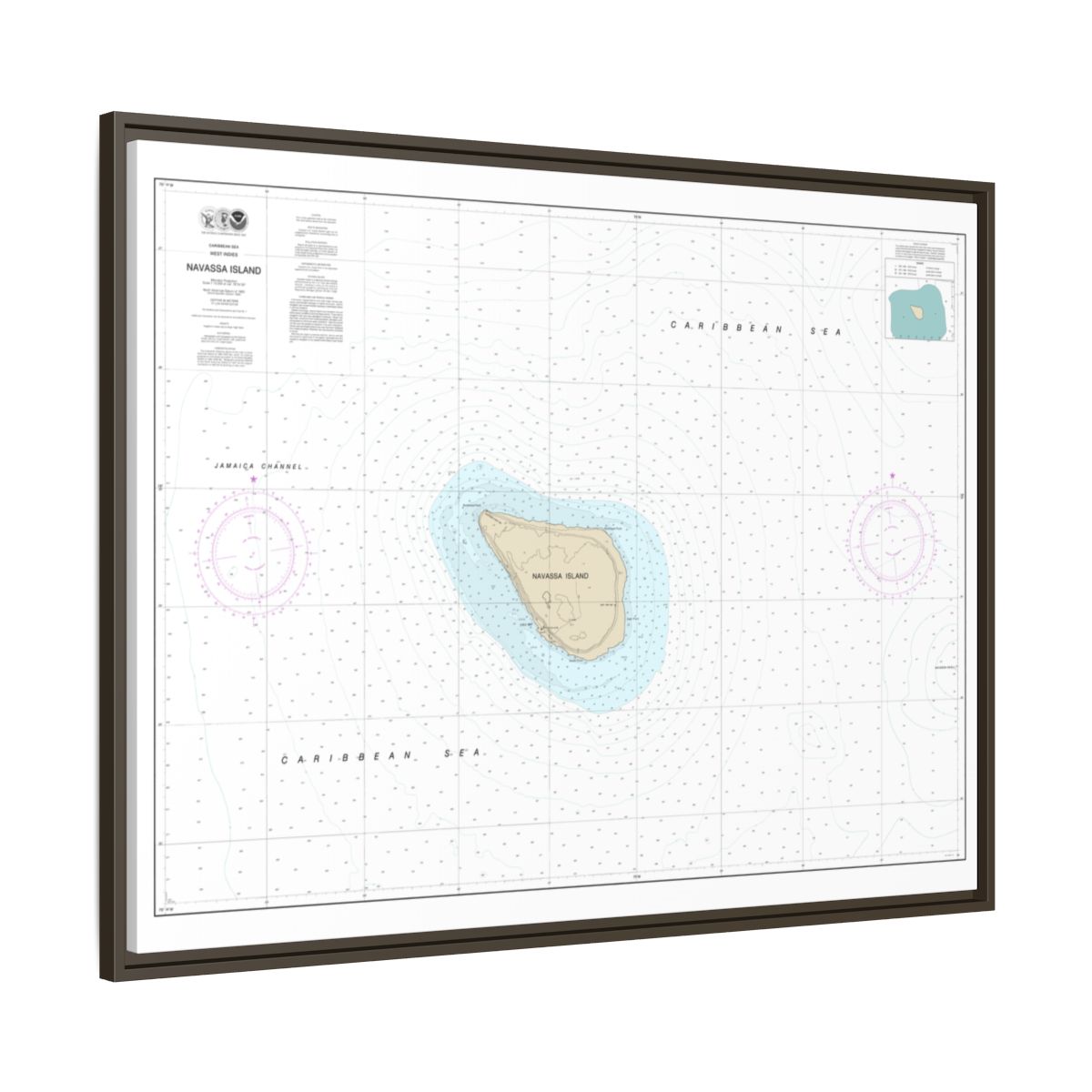 Chart 26194 Navassa Island - NOAA Nautical Chart Floating Frame Canvas | 32" x 24" | 40" x 30" - Espresso side