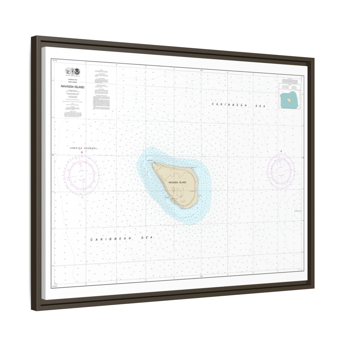 Chart 26194 Navassa Island - NOAA Nautical Chart Floating Frame Canvas | 32" x 24" | 40" x 30" - Espresso side