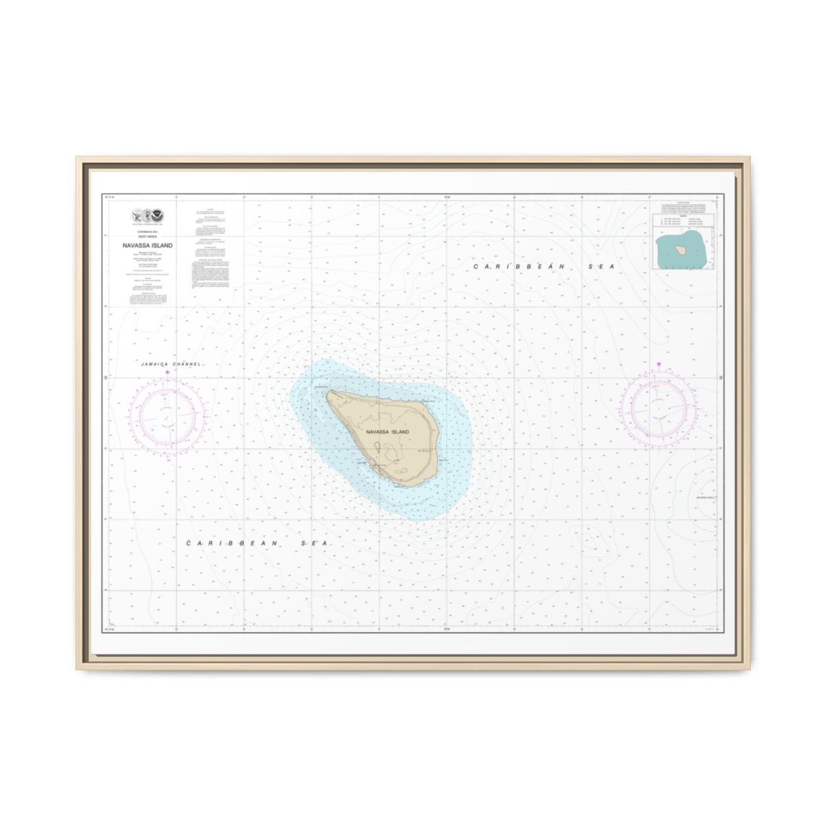 Chart 26194 Navassa Island - NOAA Nautical Chart Floating Frame Canvas | 32" x 24" | 40" x 30" - Natural front