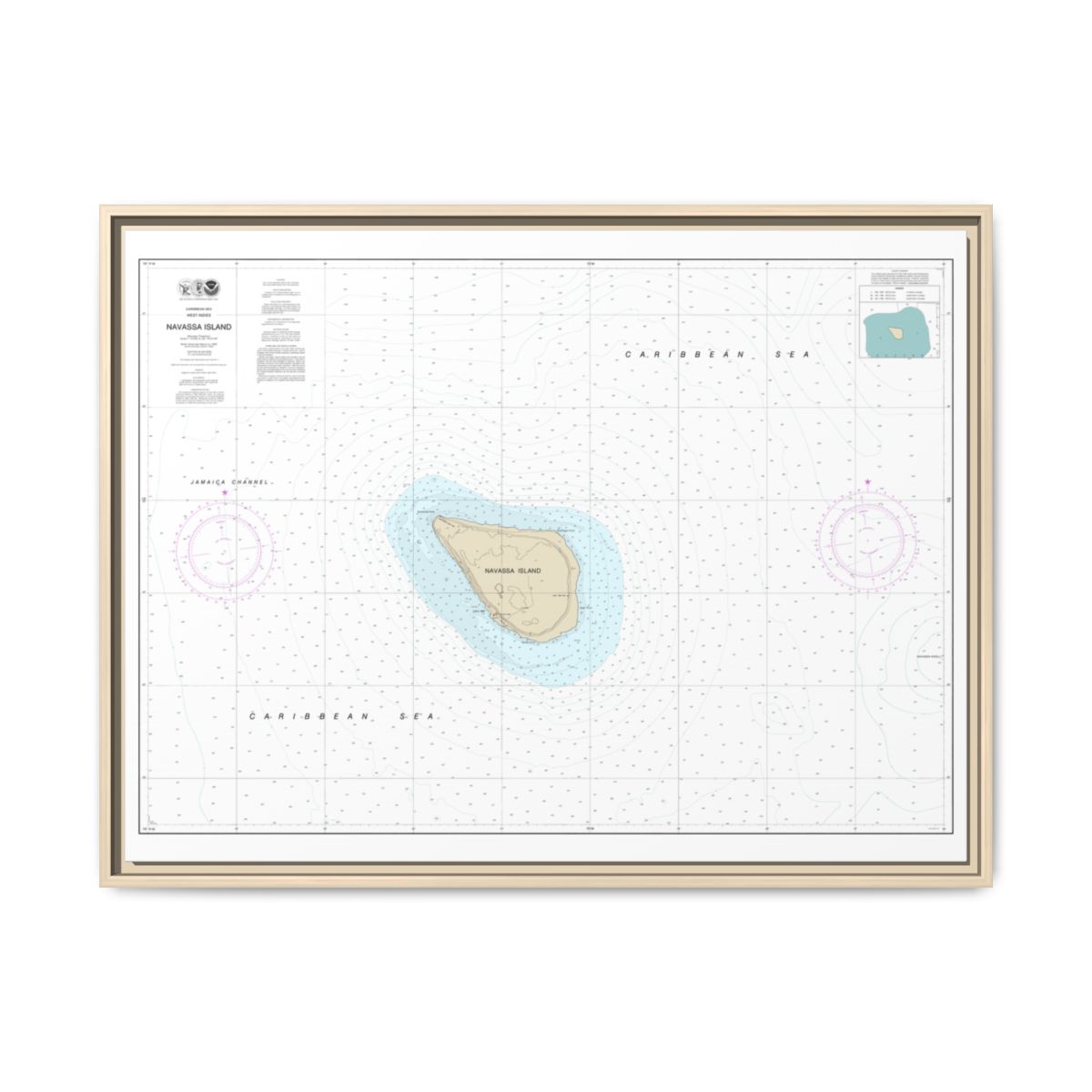 Chart 26194 Navassa Island - NOAA Nautical Chart Floating Frame Canvas | 32" x 24" | 40" x 30" - Natural front
