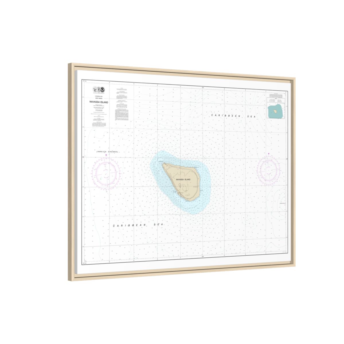 Chart 26194 Navassa Island - NOAA Nautical Chart Floating Frame Canvas | 32" x 24" | 40" x 30" - Natural side