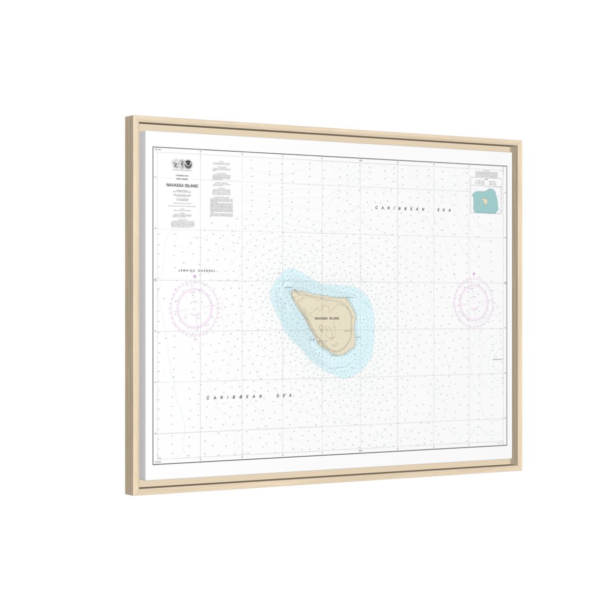Chart 26194 Navassa Island - NOAA Nautical Chart Floating Frame Canvas | 32" x 24" | 40" x 30" - Natural side