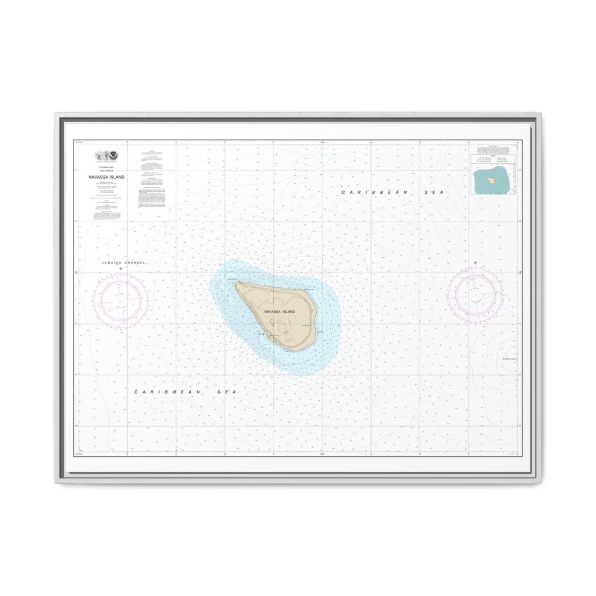 Chart 26194 Navassa Island - NOAA Nautical Chart Floating Frame Canvas | 32" x 24" | 40" x 30" - White front
