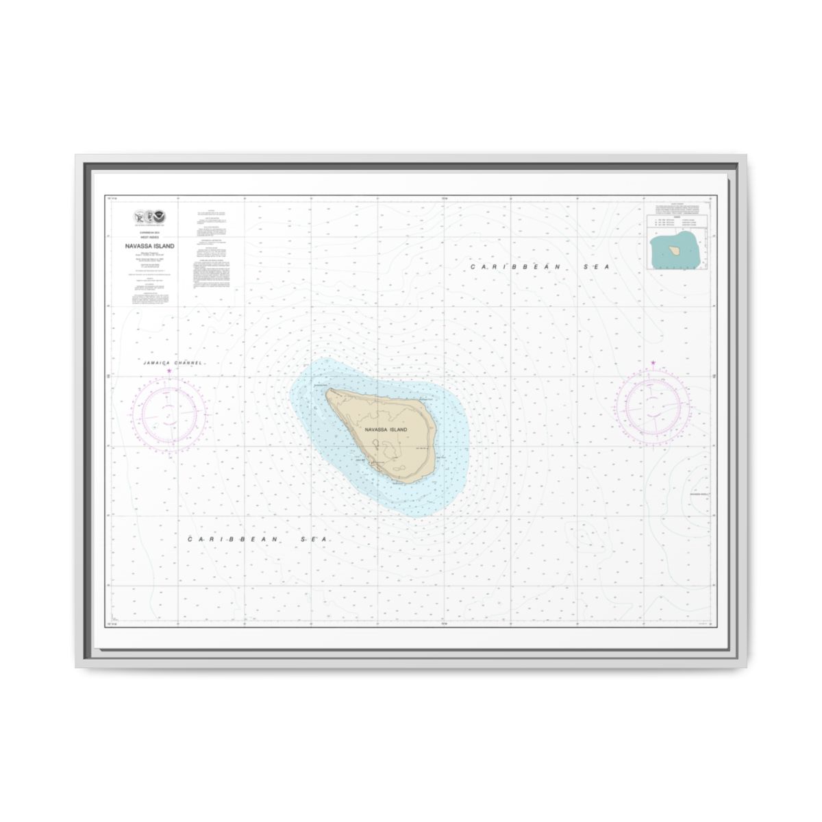 Chart 26194 Navassa Island - NOAA Nautical Chart Floating Frame Canvas | 32" x 24" | 40" x 30" - White front