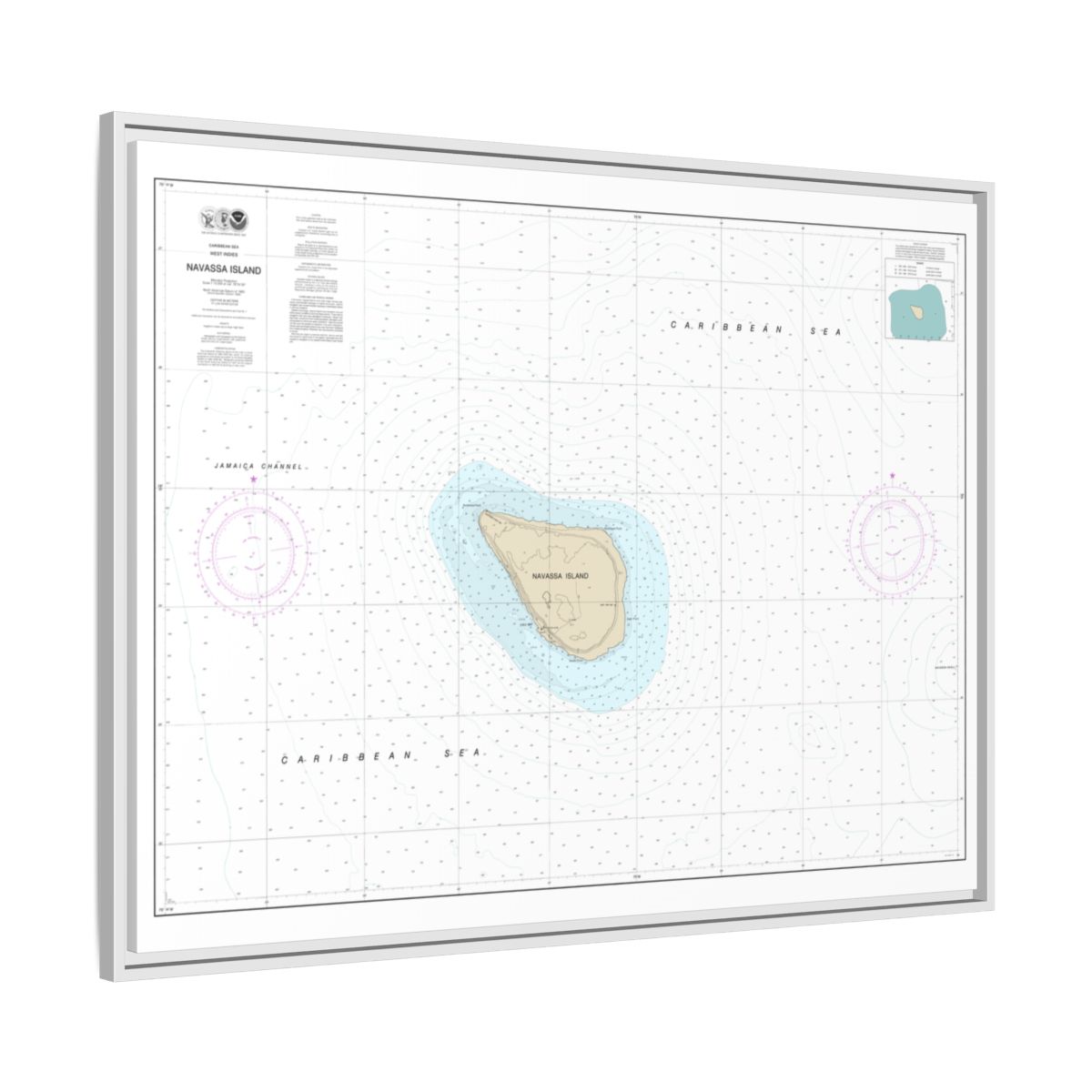 Chart 26194 Navassa Island - NOAA Nautical Chart Floating Frame Canvas | 32" x 24" | 40" x 30" - White side