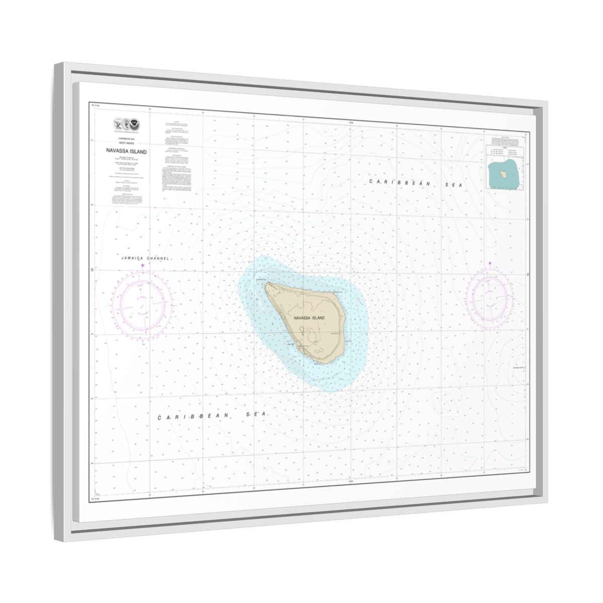 Chart 26194 Navassa Island - NOAA Nautical Chart Floating Frame Canvas | 32" x 24" | 40" x 30" - White side