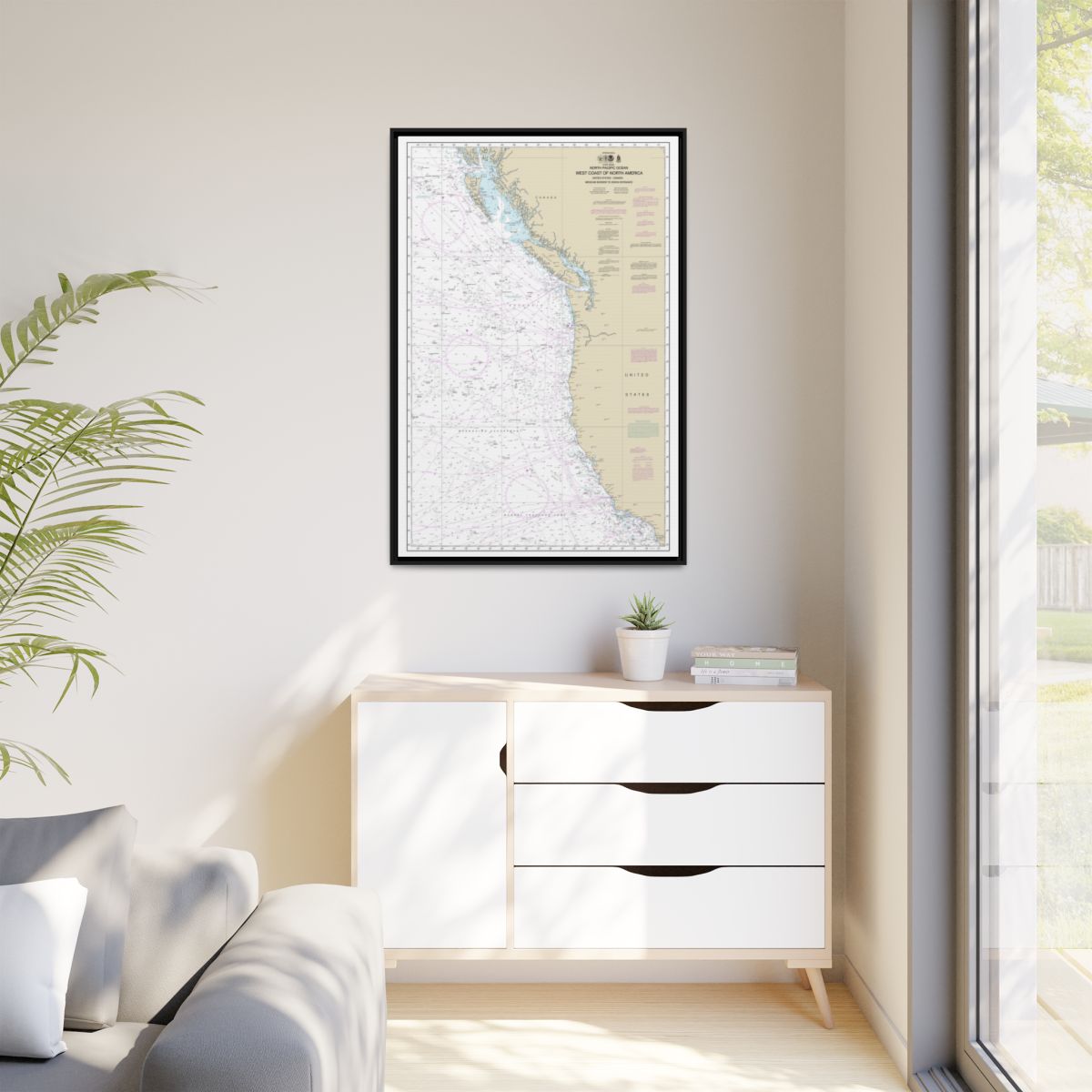 Chart 501 North Pacific Ocean West Coast Of North America Mexican Border To Dixon Entrance - NOAA Nautical Chart Floating Frame Canvas | 20" x 30" | 24" x 36" | 32" x 48" - Black context-1