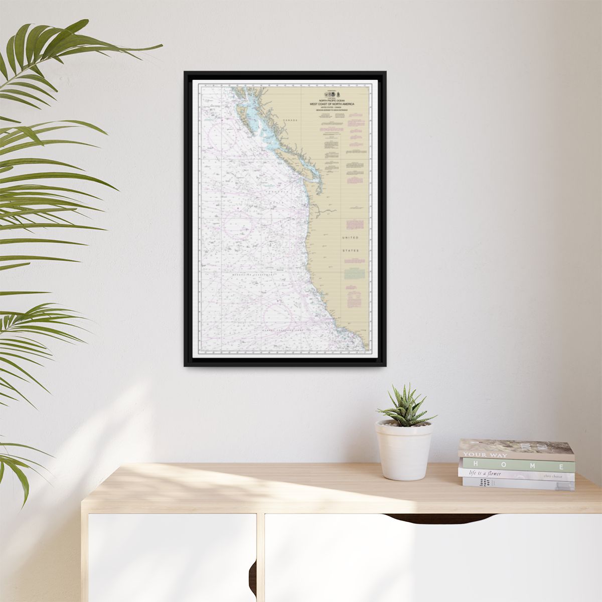 Chart 501 North Pacific Ocean West Coast Of North America Mexican Border To Dixon Entrance - NOAA Nautical Chart Floating Frame Canvas | 20" x 30" | 24" x 36" | 32" x 48" - Black context-1