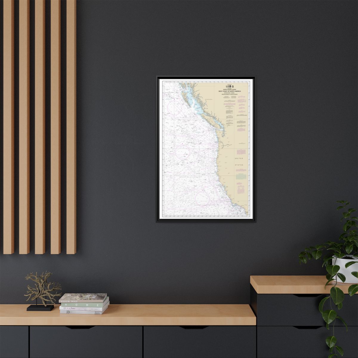 Chart 501 North Pacific Ocean West Coast Of North America Mexican Border To Dixon Entrance - NOAA Nautical Chart Floating Frame Canvas | 20" x 30" | 24" x 36" | 32" x 48" - Black context-2