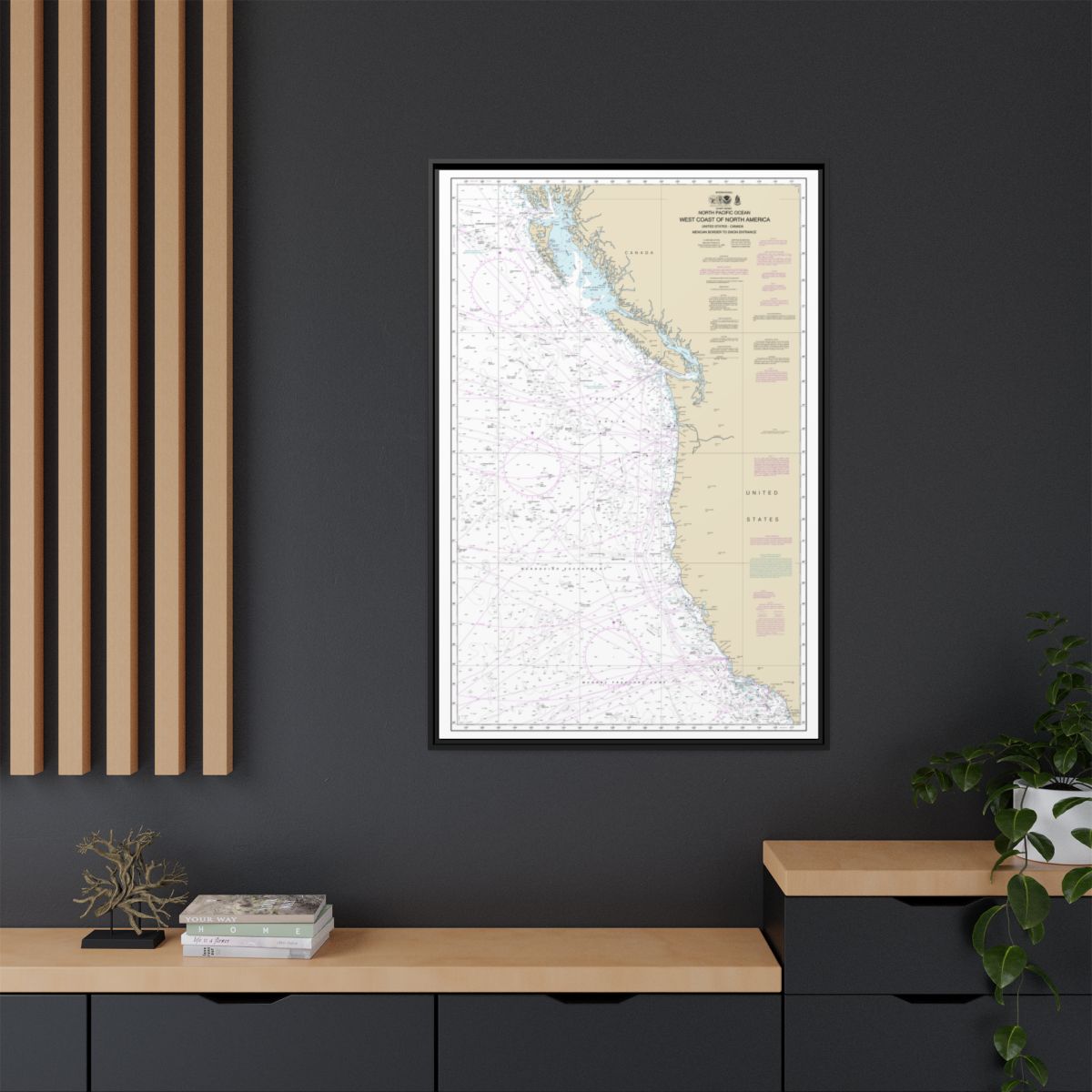 Chart 501 North Pacific Ocean West Coast Of North America Mexican Border To Dixon Entrance - NOAA Nautical Chart Floating Frame Canvas | 20" x 30" | 24" x 36" | 32" x 48" - Black context-2